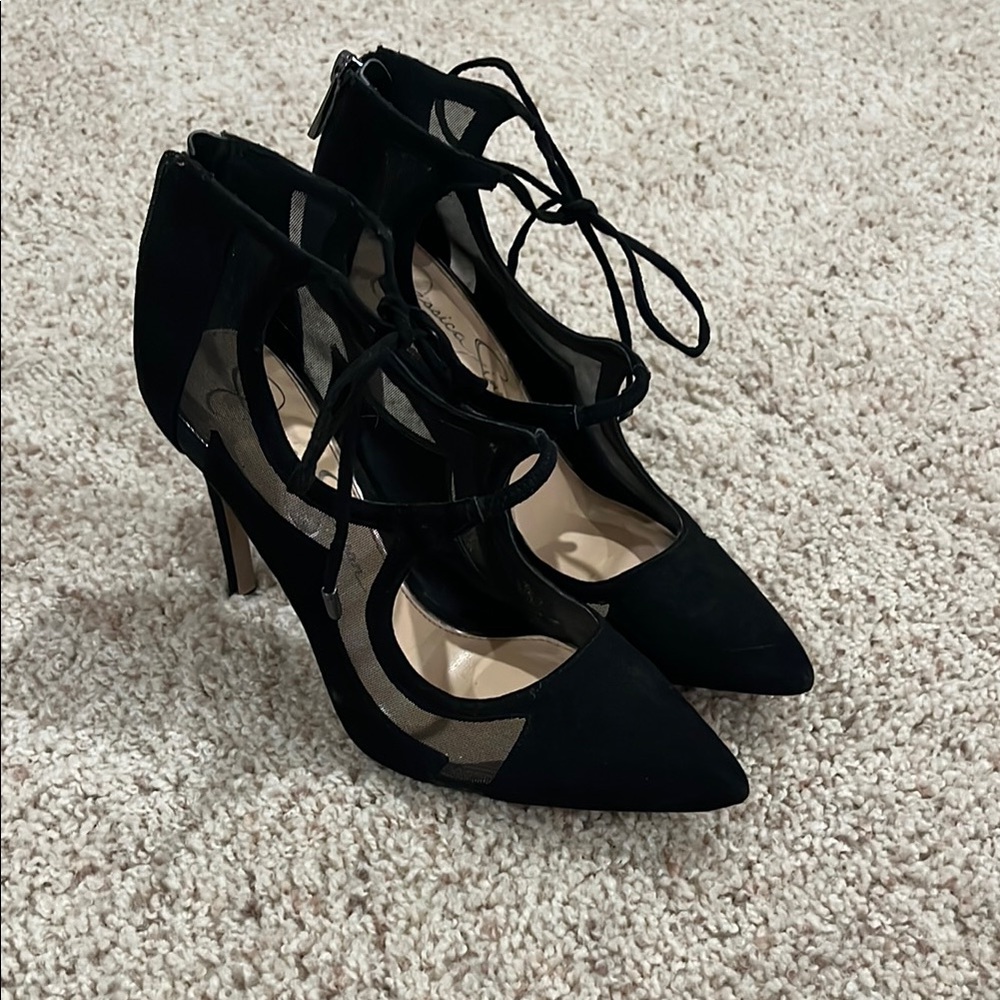 Jessica Simpson Black Suede Heels with Cutout Design